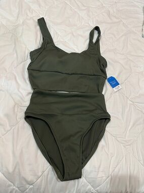 NEW Lands' End Olive Green Ribbed High-Waist Bikini Set size M